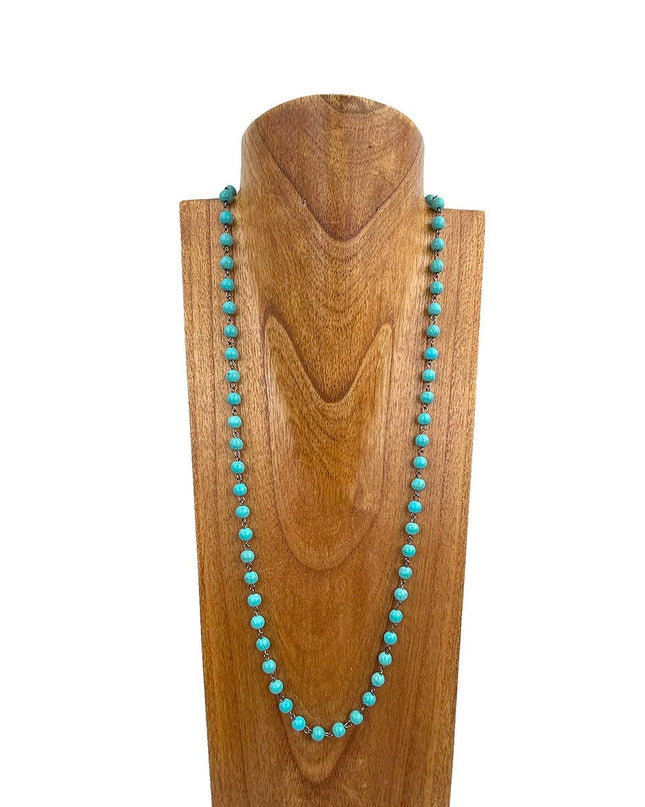 NKY250121-94           36 inches silver metal with blue turquoise stone chain Necklace