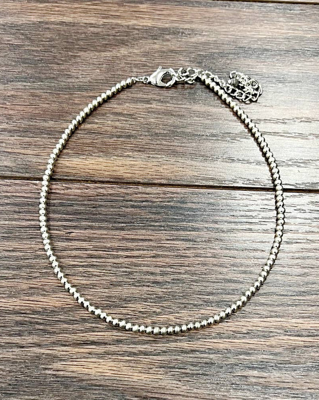 738678, 15" Handmade 4mm Silver Tone Bead Necklace
