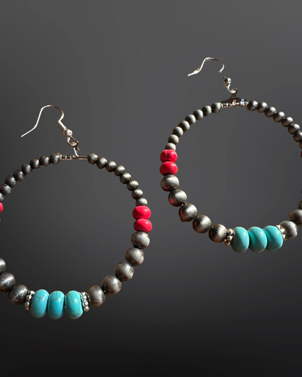 Southwestern Faux Turquoise Pearl Hoop Earrings