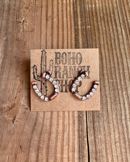 Western Horseshoe Stud Rhinestone Earrings