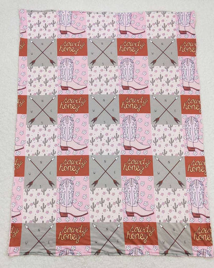 Baby Girls Pink Western Cactus Howdy Blankets