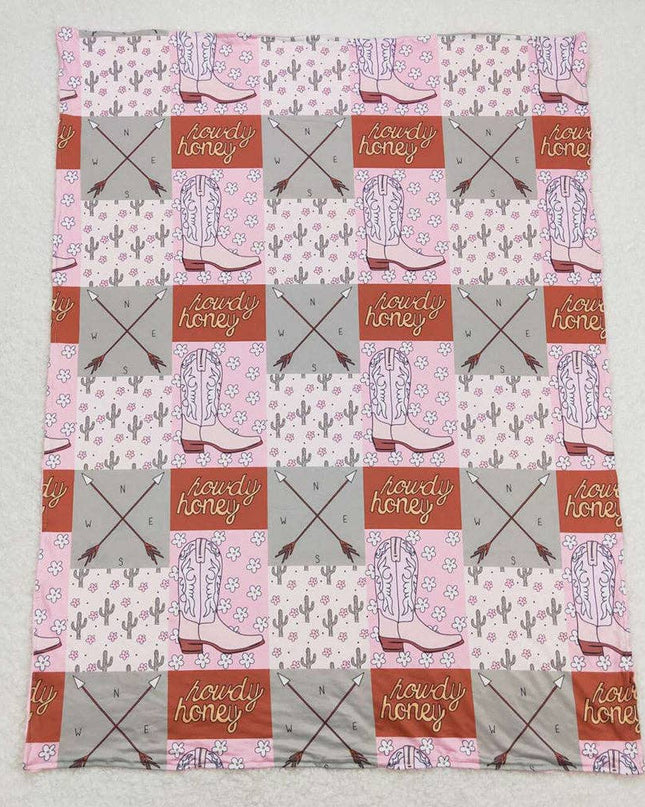 Baby Girls Pink Western Cactus Howdy Blankets
