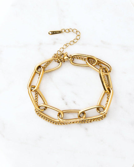 18K STAINLESS STEEL LAYERED PAPERCLIP BRACELET