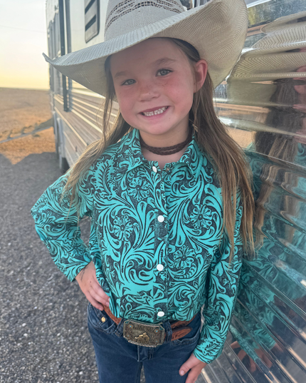 Tooled In Turquoise Button Up Kids