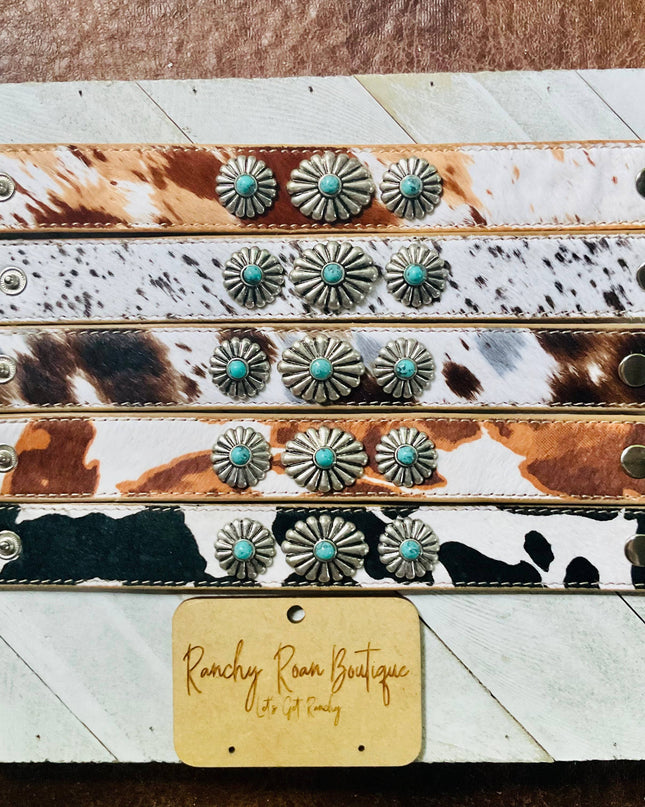 Cowhide Concho Leather Stone Bracelet