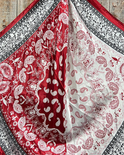 35X35"  Wine Red/Cream Paisley Wild Rag/Scarf WR687