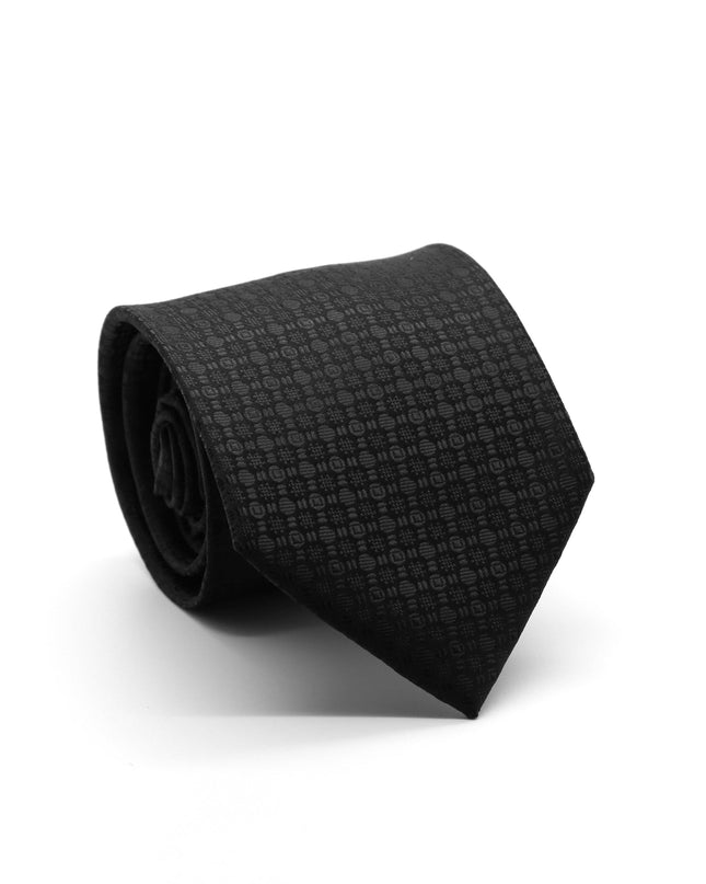 Ferrecci Mens Black/Black Geometric Necktie with Handkerchief Set