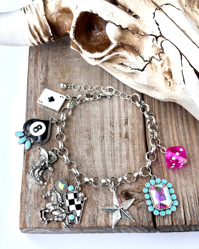 Western Style Multi Charm Chunky Chain Bracelet