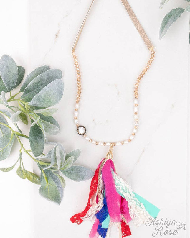 Tassel Goals Adjustable Strap Necklace with Multicolor Tassels