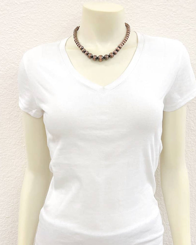 739282, Handmade 16" Copper Navajo Bead Necklace