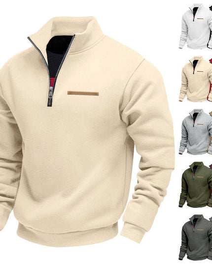Half Zipper Loose Stand Collar Men Pullover Hoodie