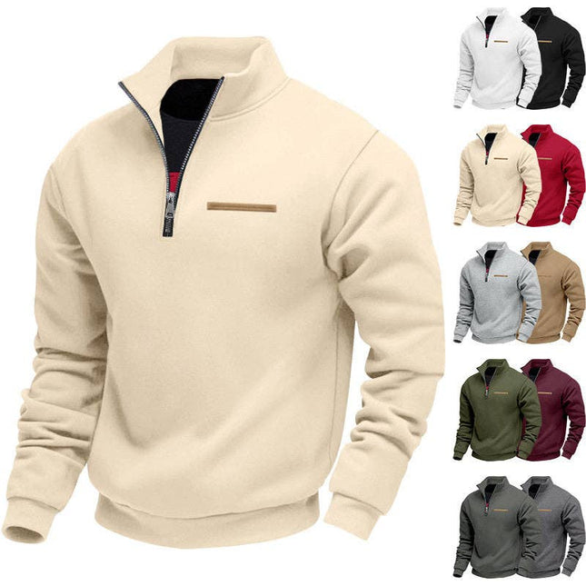 Half Zipper Loose Stand Collar Men Pullover Hoodie
