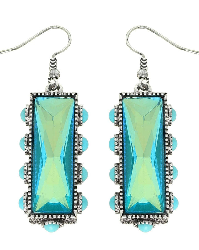 Western Turquoise Rectangle Gemstone Earrings