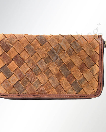 LC-ADBGI121 Woven Leather Western Wallet - Genuine Cowhide Zip-Around Purse