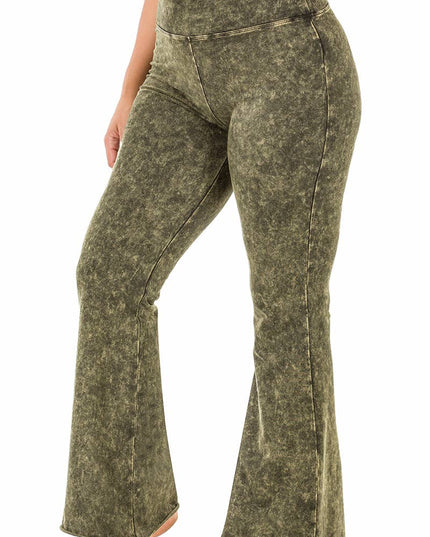 PLUS SIZE MINERAL WASHED HIGH WAIST RAW EDGE HEM PANTS