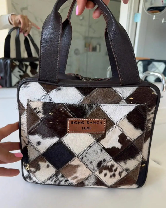 BOHO LUXE TRAVEL hanging bag Genuine HairOn leather toiletry