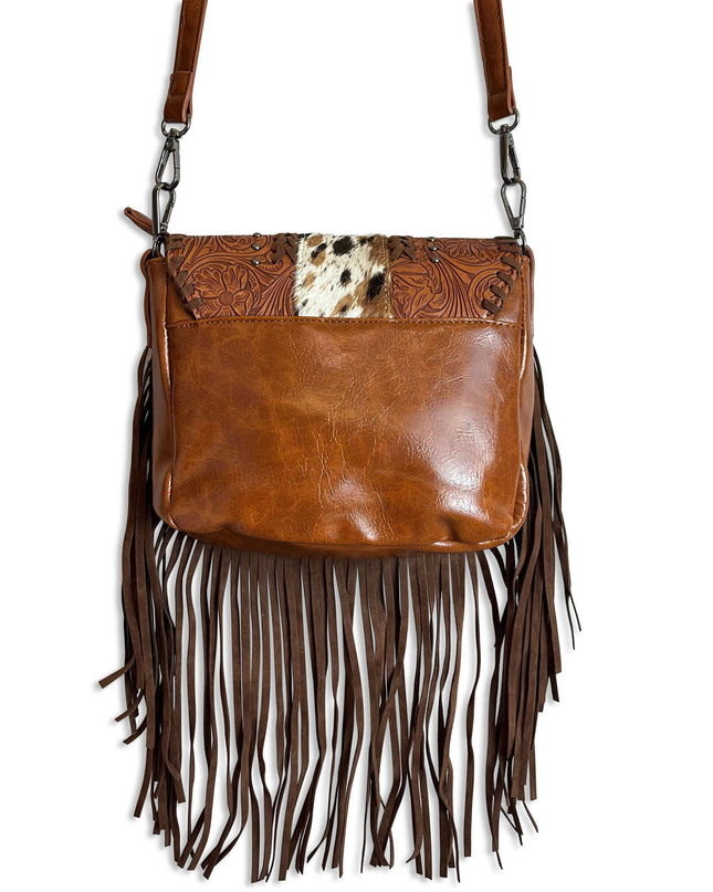 Brown Cowhide Western Crossbody Fringe Bag