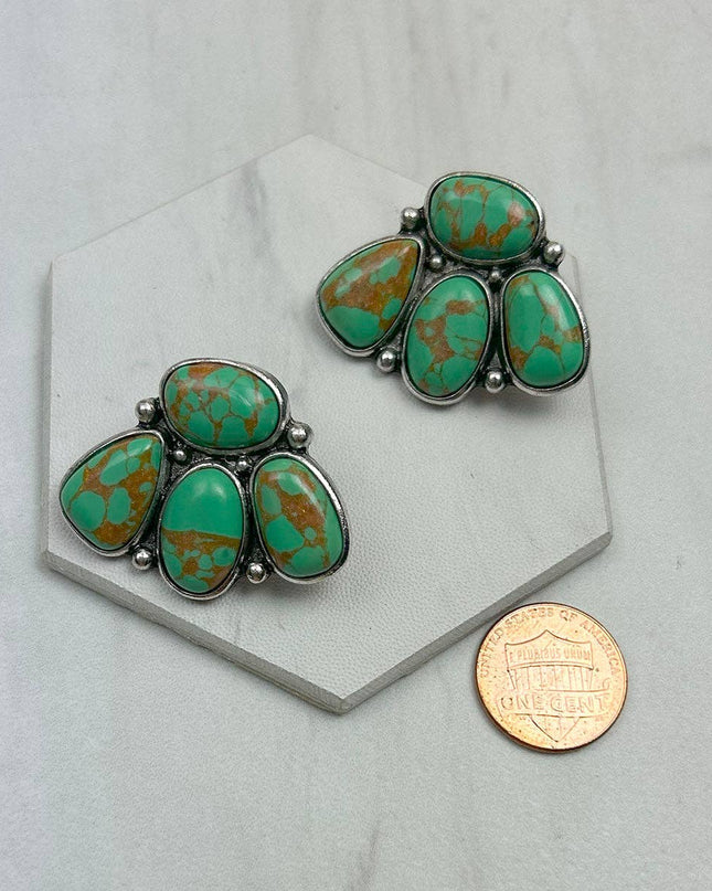 ER250430-01-BLUE            Silver metal with blue turquoise stone Animal paw Earrings