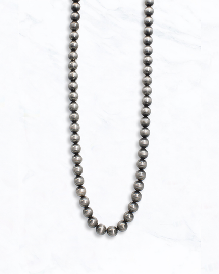 12 mm Long Brush Silver Beaded Necklace