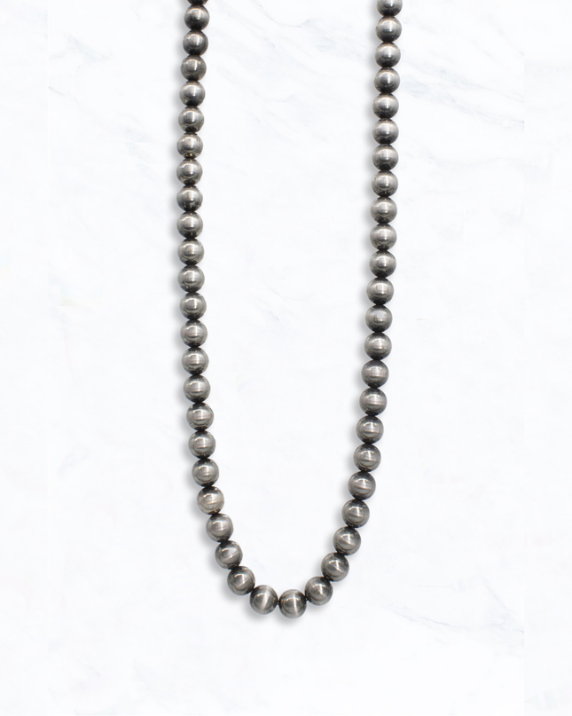 12 mm Long Brush Silver Beaded Necklace