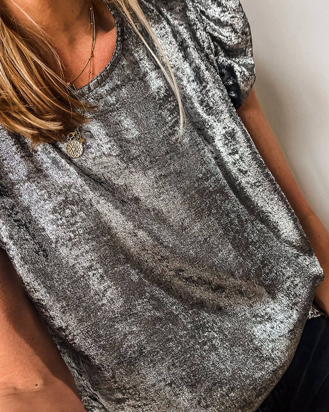 Silver Metallic Ruffle Shoulder Sleeveless Party Top