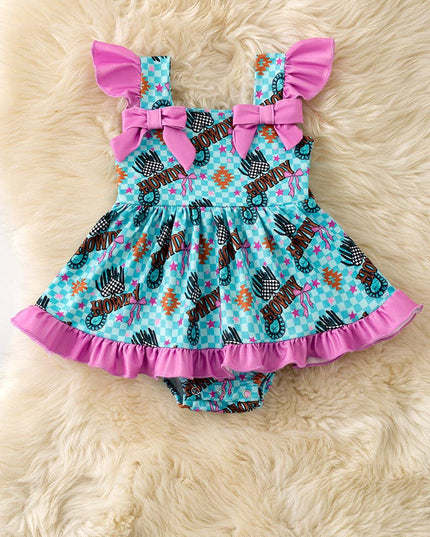 Howdy checkered & concho printed baby bodysuit. RPG61190 SOL
