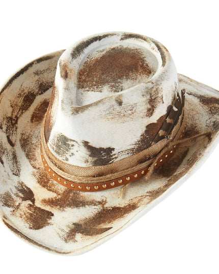 Distressed Fabric Band Rustic Cowgirl Fedora Hat