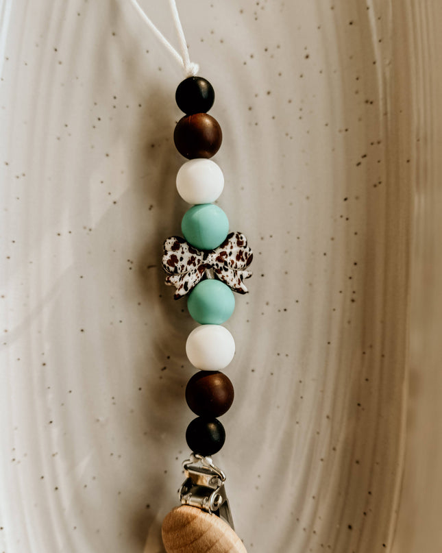 Cow Print Bow Pacifier Holder