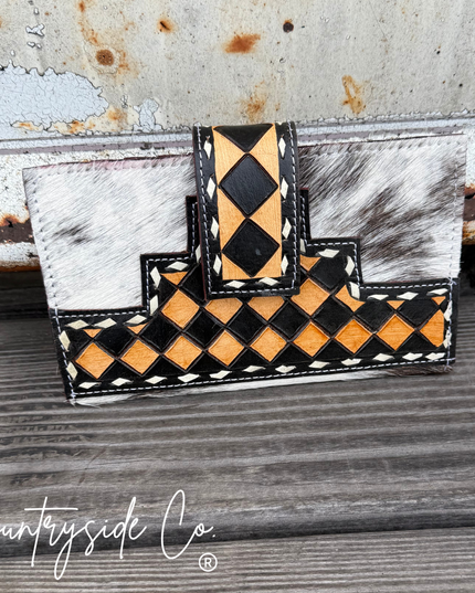 Rustic Checkered Cowhide Wallet