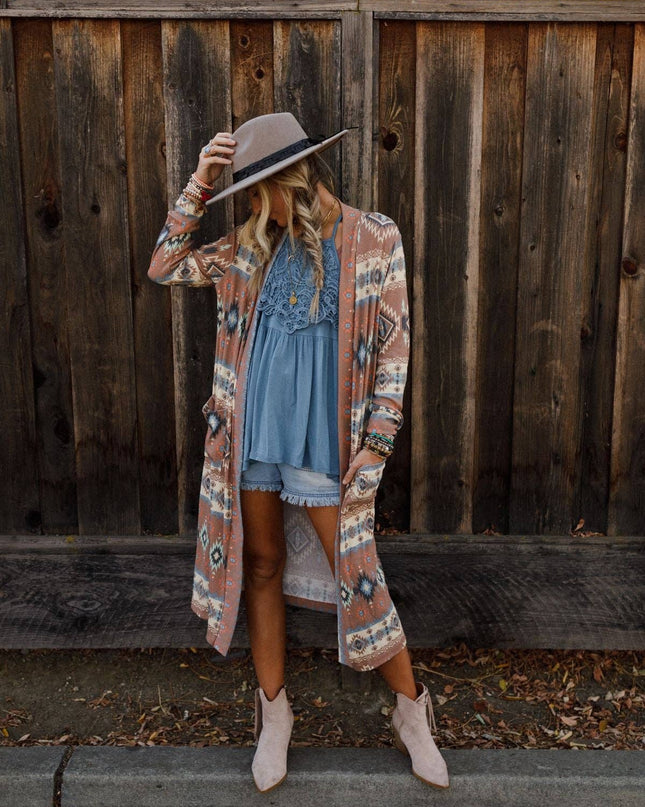 Santa Fe Rose Duster Cardigan - Multi