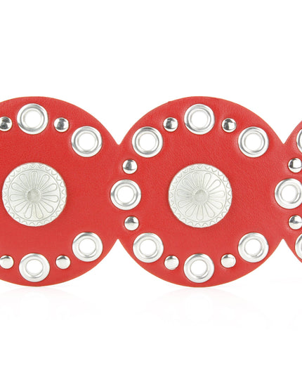 Red Narrow Disc Belt Silver Sunburst Conchos ABLB 37-2550