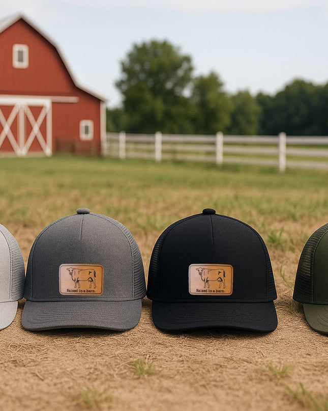 Raised in a barn Cow Country Western Farm Kids Trucker Hat