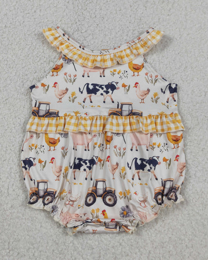 Baby Girls Farm Chicken Summer Bubble Infant Romper