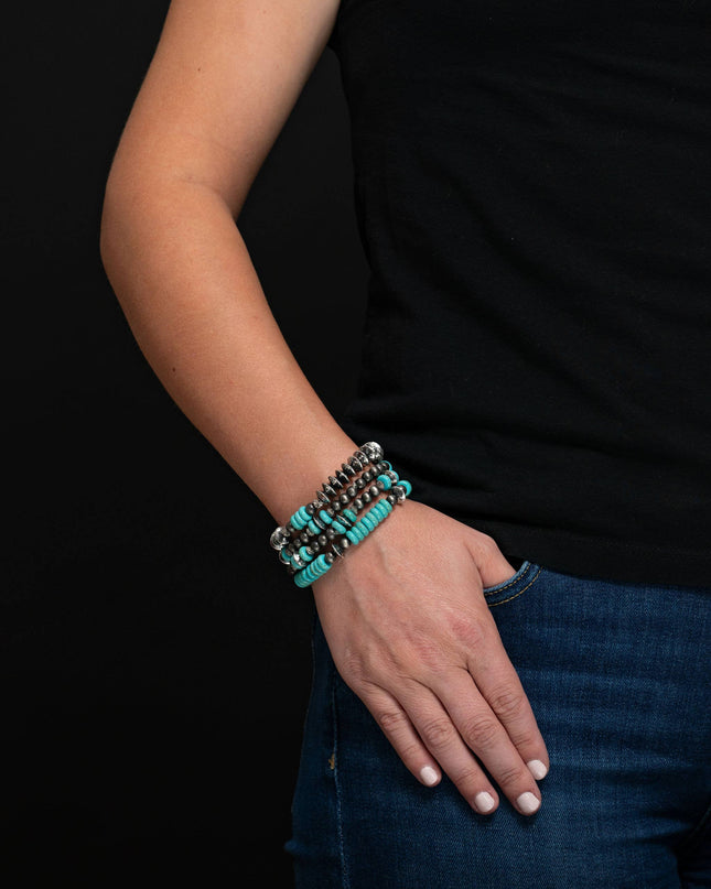 5 Strand Turquoise and Silver Assorted Bracelet