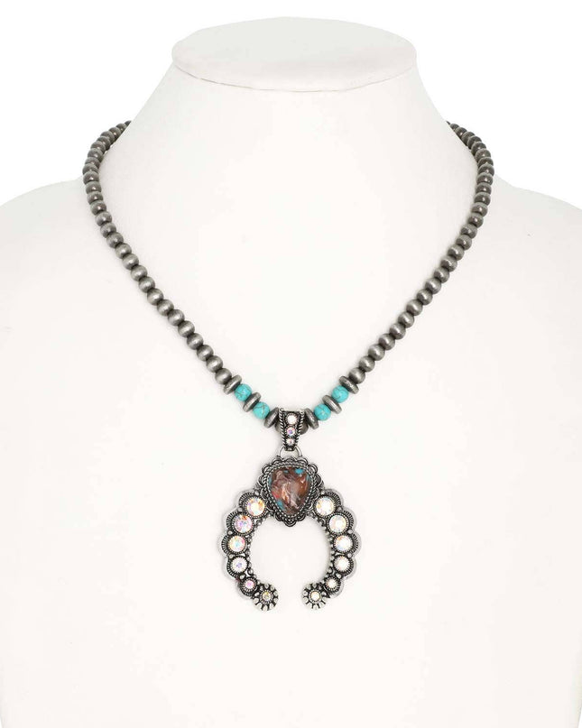 Western Turquoise Navajo Beaded Pendant Necklace
