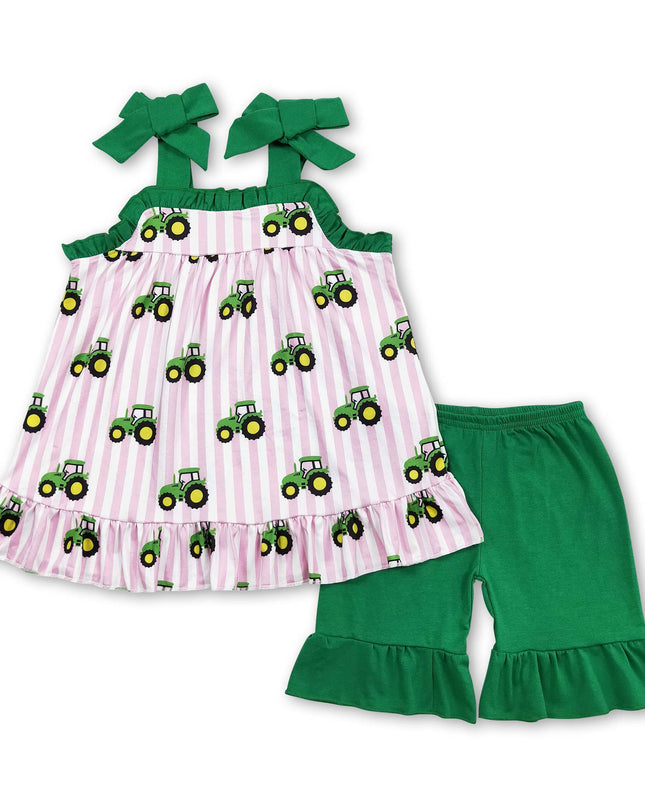 Short sleeves green pocket top tractor boys farm clothes