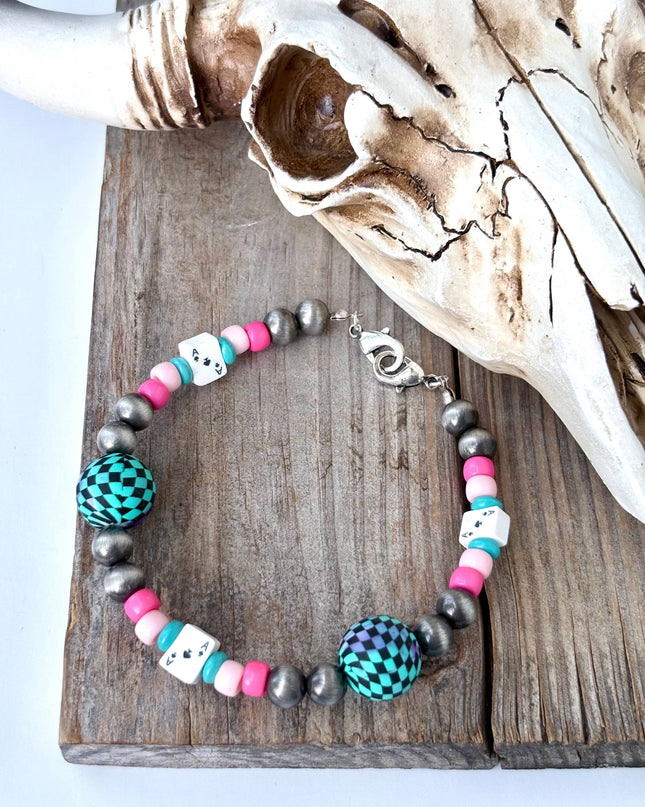 Western Style Navajo Pearl Checkered Trucker Hat Chain Band
