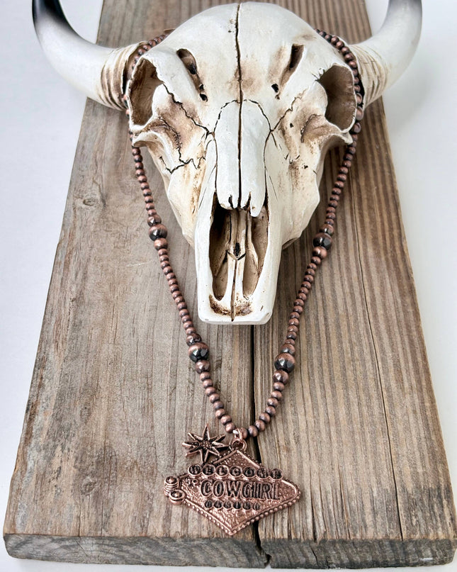 Western Style Navajo Pearl "WELCOM COWGIRL" Pendant Necklace