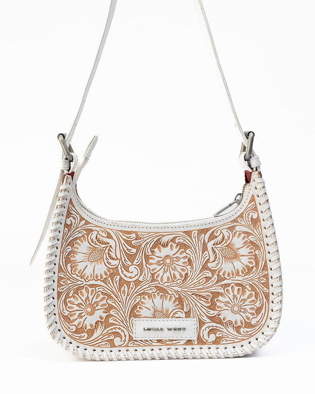 Loyal West Dannia Medium Purse - Ivory Dust  Handtooled Leather And Calfskin