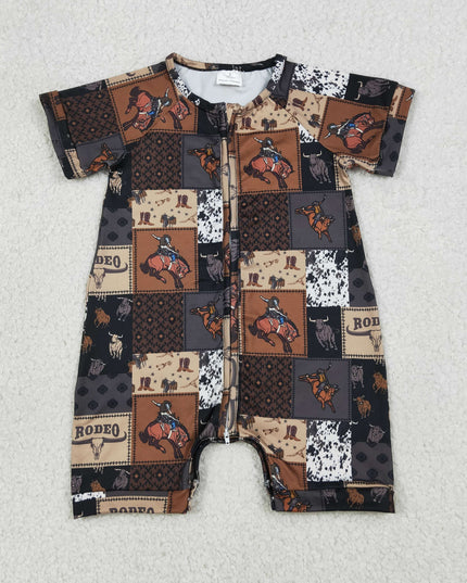Baby Boys Western Cowboy Rodeo Horse Summer Zip Rompers