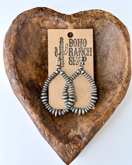Western Flat Navajo Pearl Teardrop Hoop Drop Earrings