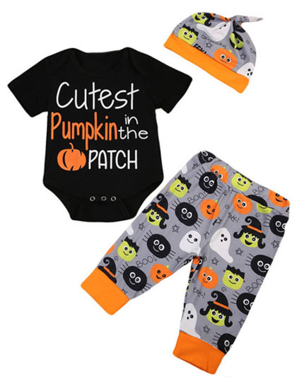 Black Cutest Pumpkin Halloween 3-Piece Baby Outfit Set