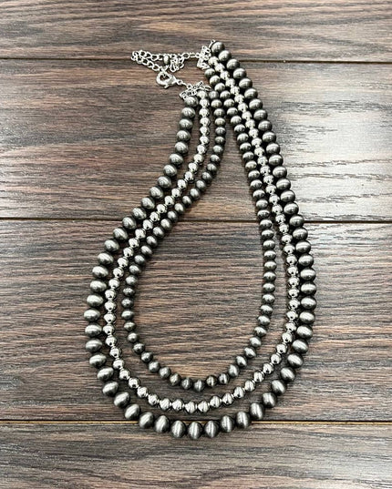738350, Handmade 24” Silver & Navajo Bead Necklace