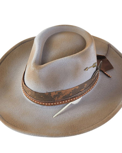 Distressed Fabric Band Rustic Cowgirl Fedora Hat