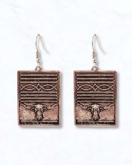 Western Steer Head Square Drop Earrings