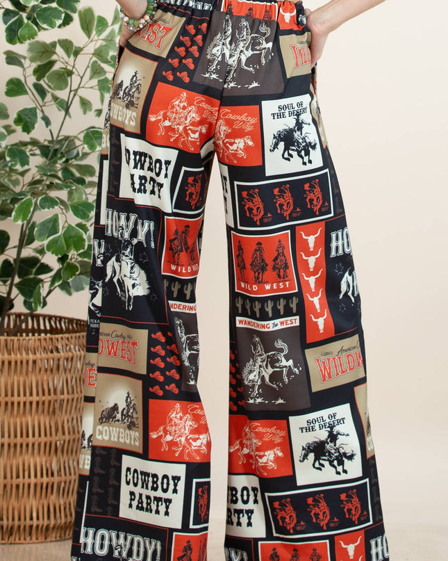 P1261-6010-Tammy Cowboy Party Mesh Print Slack Pants