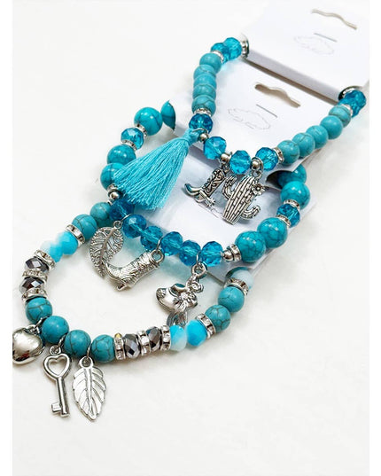 Western Boho Mix Charms Turquoise Theme Bracelets