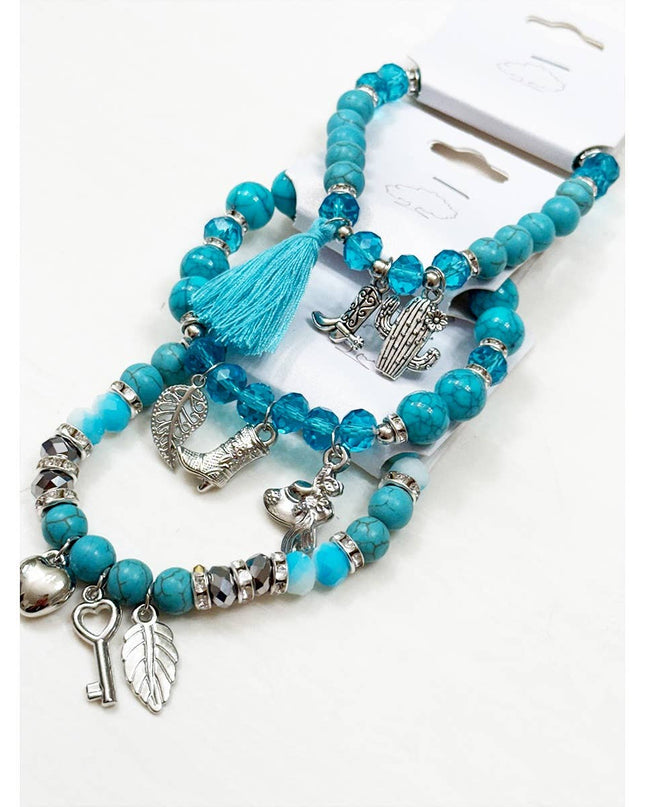 Western Boho Mix Charms Turquoise Theme Bracelets
