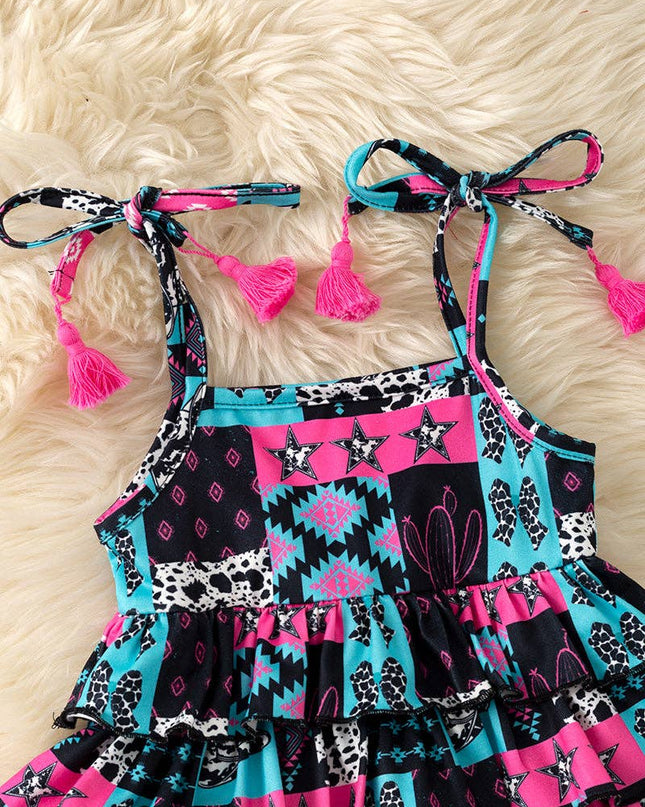 Black, fuchsia & turquoise aztec printed baby bodysuit. RPG60806 JEAN
