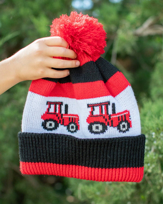 Red Tractor Knit Pom Beanie - Youth